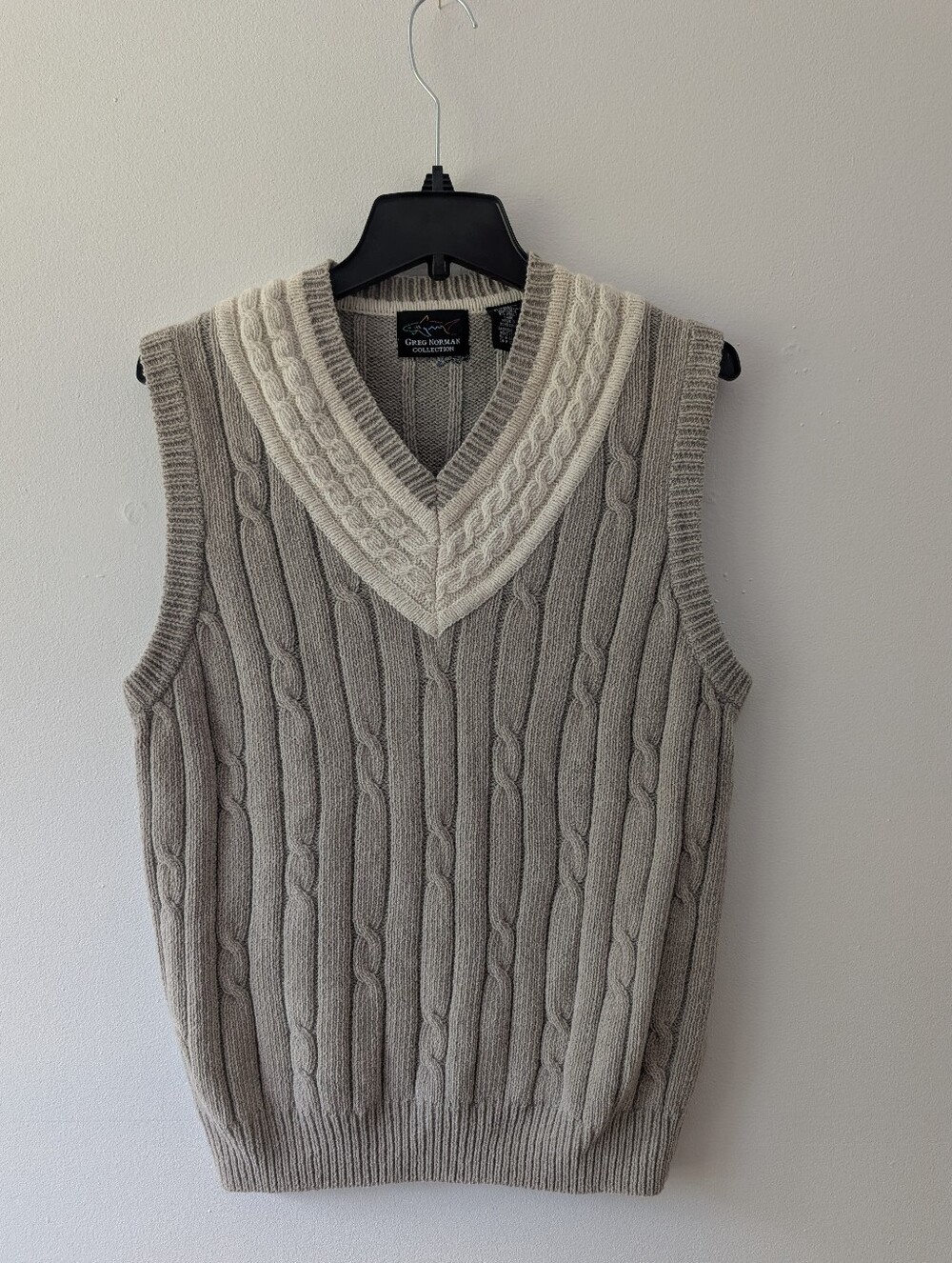 Greg Norman Vintage Cable Knit Cricket Sweater Vest S Neutral Preppy Golf